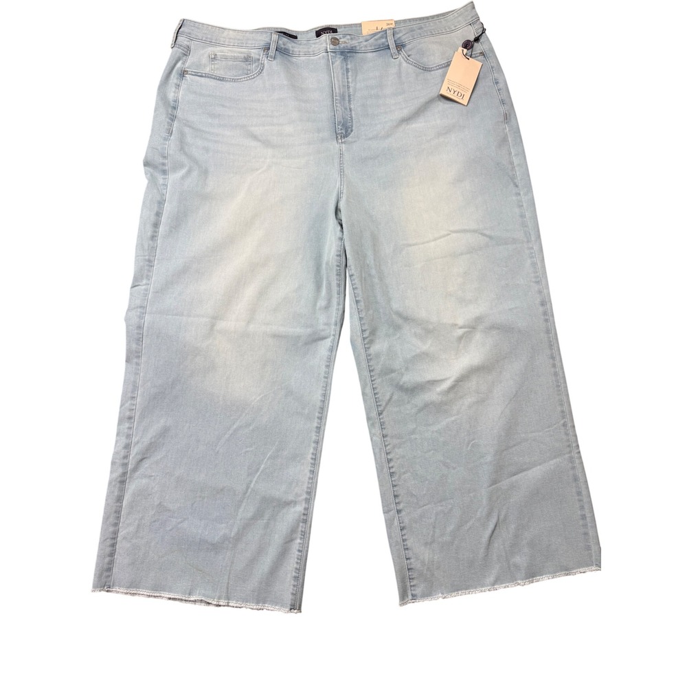 NYDJ Brodi Wide Leg Ankle Jeans Womens 26W Light Blue NWT Stain High Rise RawHem